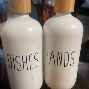 White Soap Dispenser Set with Bamboo Lids
